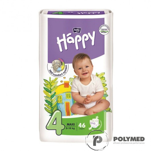 Scutece copii Happy Maxi 46, 8-18 kg - Polymed