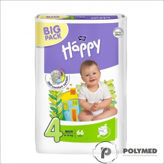 Scutece copii Happy Maxi 66, 8-18 kg - Polymed