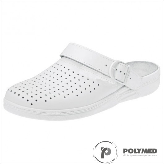 Saboti cu bareta reglabila, perforati, albi, marimi 41-46 - Polymed