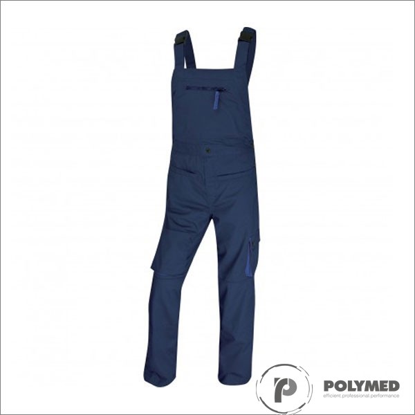 Pantaloni de lucru unisex, cu pieptar, albastru, XS-XL, doc - Polymed