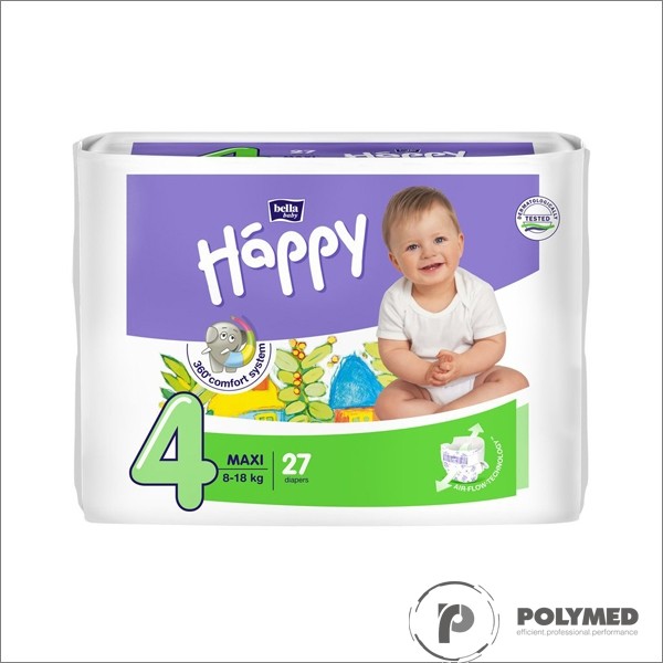 Scutece copii Happy Maxi 27, 8-18 kg - Polymed