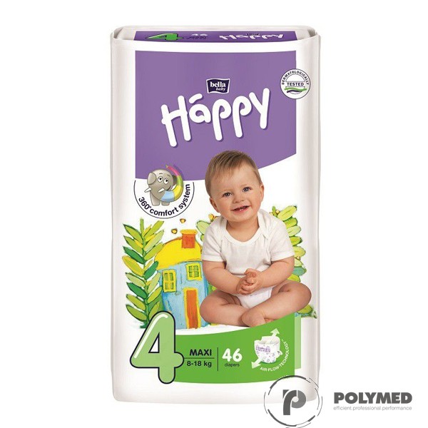 Scutece copii Happy Maxi 46, 8-18 kg - Polymed