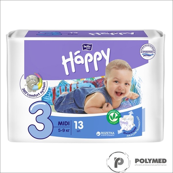 Scutece copii Happy Midi, 5-9 kg - Polymed
