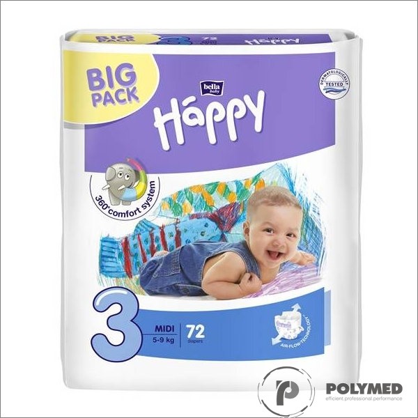 Scutece copii Happy Midi 72, 5-9 kg - Polymed