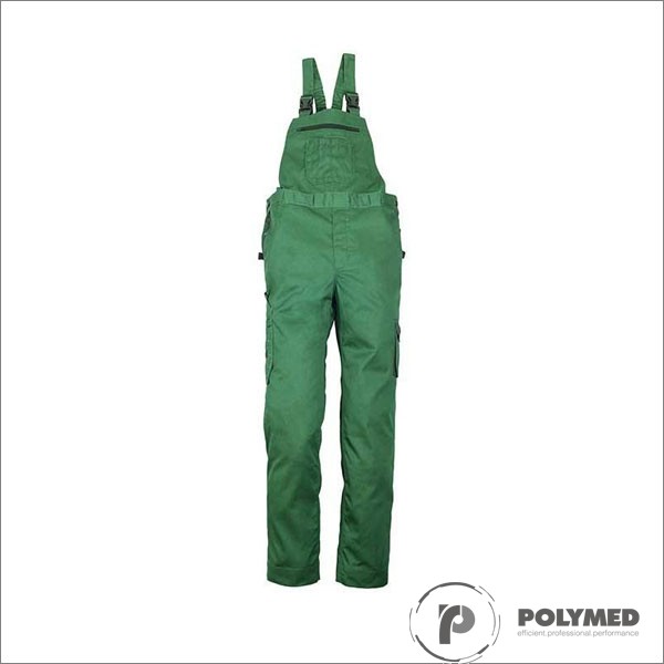 Pantaloni de lucru unisex, cu pieptar, verde, XS-XL, tercot - Polymed