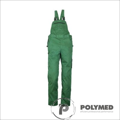 Pantaloni de lucru unisex, cu pieptar, verde, XS-XL, tercot - Polymed